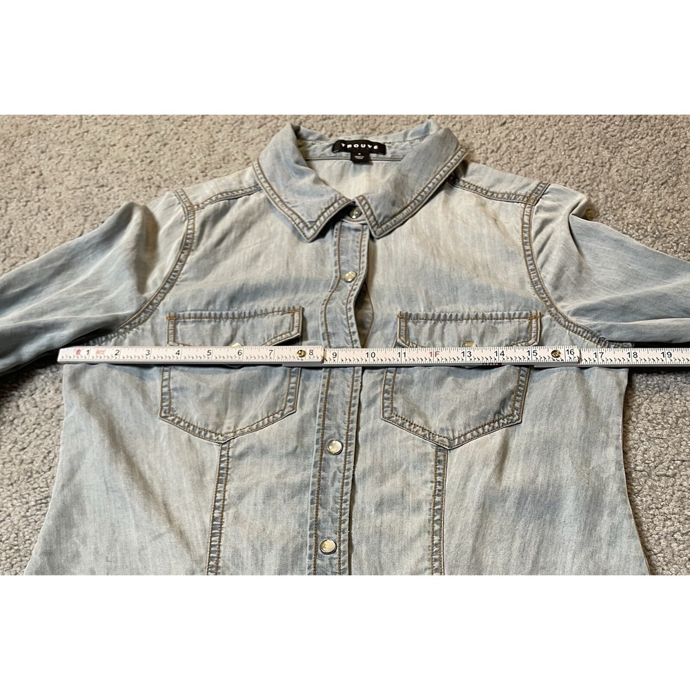 Trouve Women's Western Button Shirt Sz S Blue Tencel Pearl Snap Pockets Cowgirl - Picture 9 of 13
